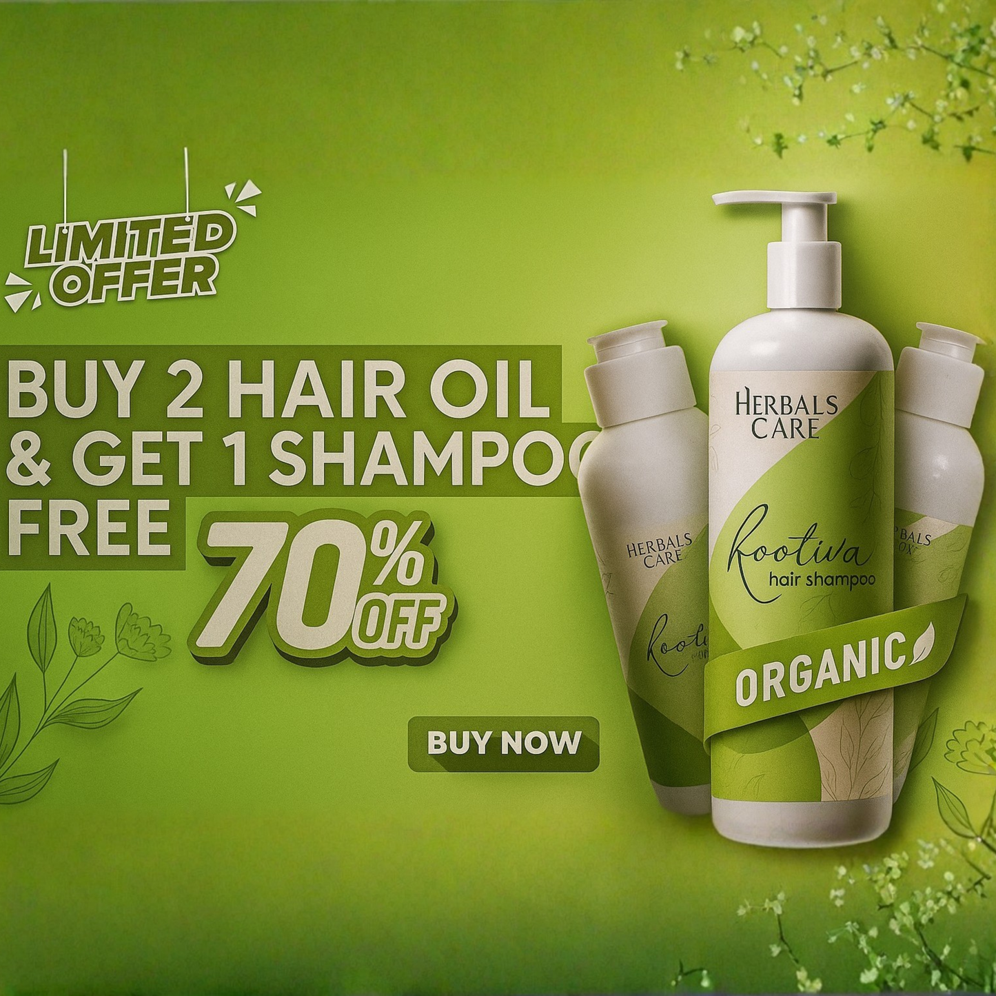 Rootiva Hair Oil 200 ml     (Buy 2 Hair Oil Get 1 Shampoo Free)